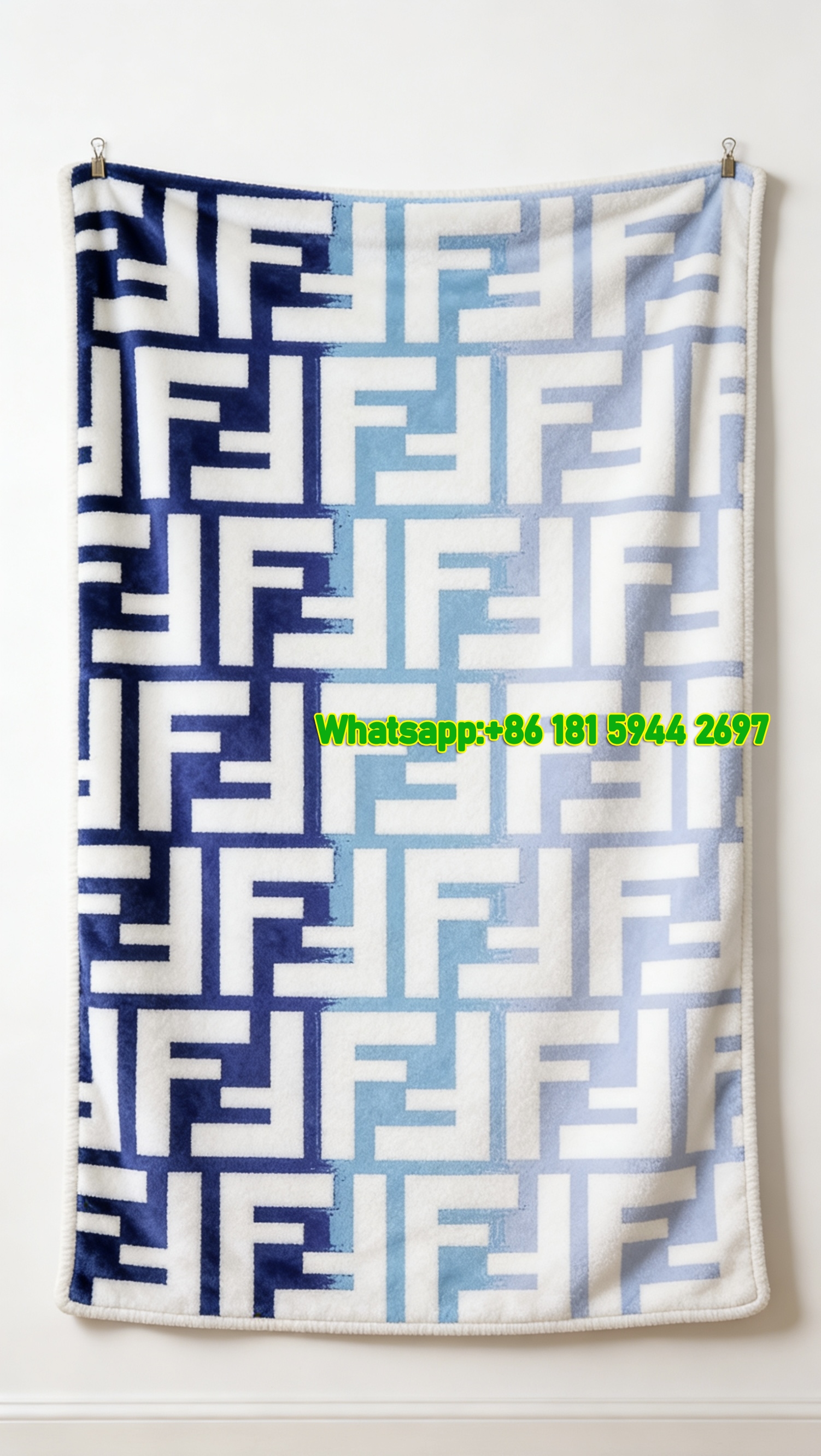 Fendi Gradient Blue FF Monogram Flannel Sofa Throw Blanket IMG_9432